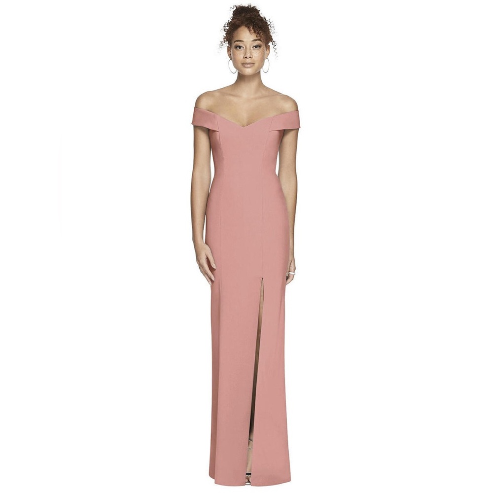 Dessy Collection Off Shoulder Maxi Dress Bridesmaid Formal Gown Rose Pink 8 NWT